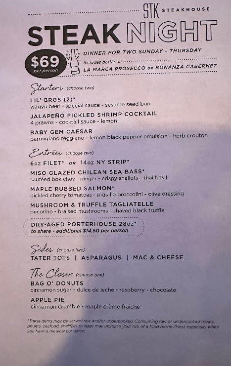 STK Steakhouse Menu & Prices: Luxury Dining, Steaks & Vibe Dining